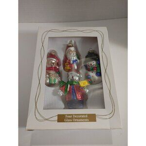 Lot Of 4 Decorated Ornaments Santa Snowman Teddy Bear X1
